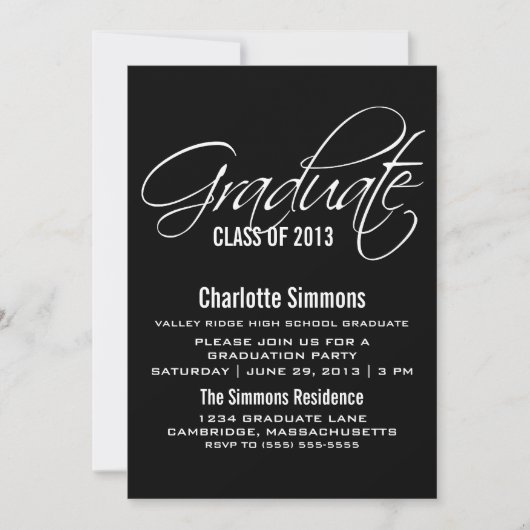 Ebony Elegant Script Graduation Invitation (Devant)