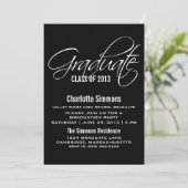 Ebony Elegant Script Graduation Invitation (Debout devant)
