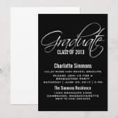 Ebony Elegant Script Graduation Invitation (Devant / Derrière)