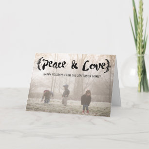 Ebony Elegant Sketted Peace & Love Holiday Foto Feestdagen Kaart