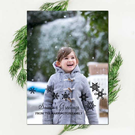 Ebony Elegant Snowflakes Carte photo de vacances