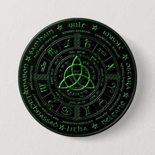 Ebony Emerald Celtic Zodiac Button (Voorkant)