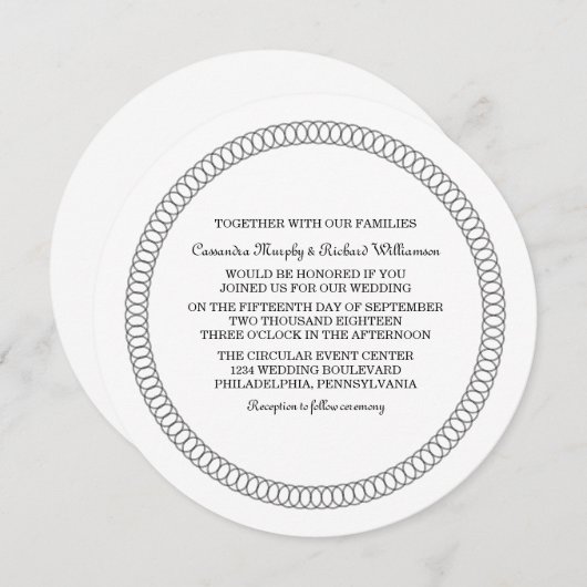 Ebony Encerclée de mariage ronde Invitation (Devant / Derrière)