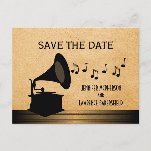 Ebony Gramophone Save the Date Briefkaart (Voorkant)