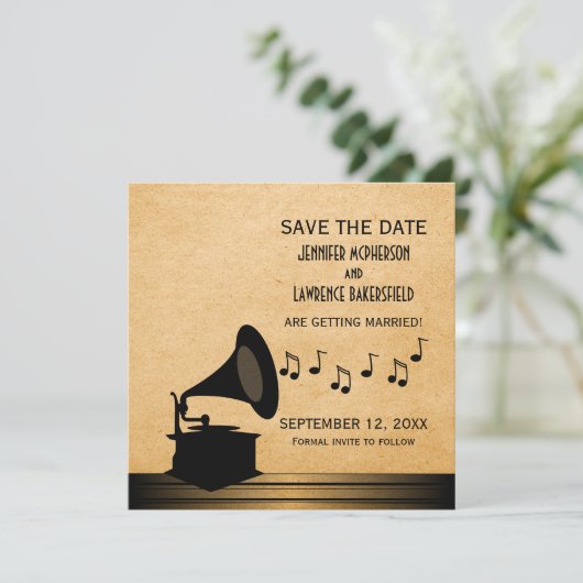 Ebony  Gramophone Save the Date Invite (Staand voorkant)
