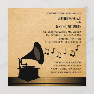 Ebony  Gramophone Wedding Invite v2 Kaart
