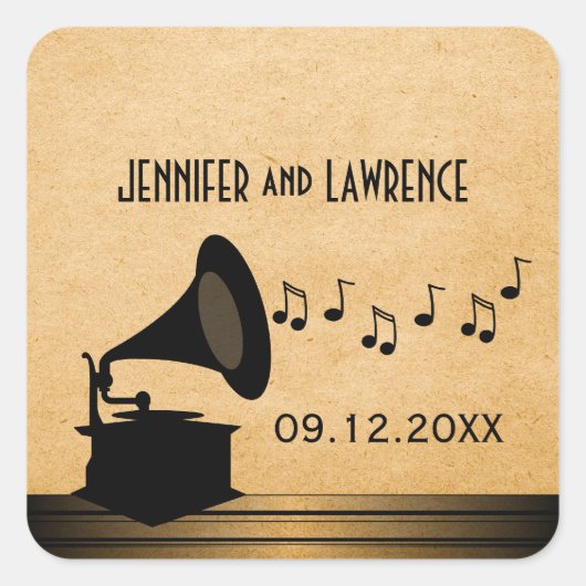 Ebony Gramophone Wedding Stickers (Voorkant)
