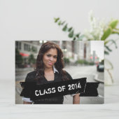 Ebony Grunge Banner Afstudeerder Invitation Kaart (Staand voorkant)