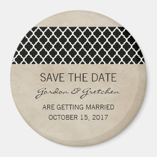 Ebony Rustic Quatrefoil Save the Date Magnet Magneet