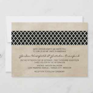 Ebony Rustic Quatrefoil Wedding Invite Kaart