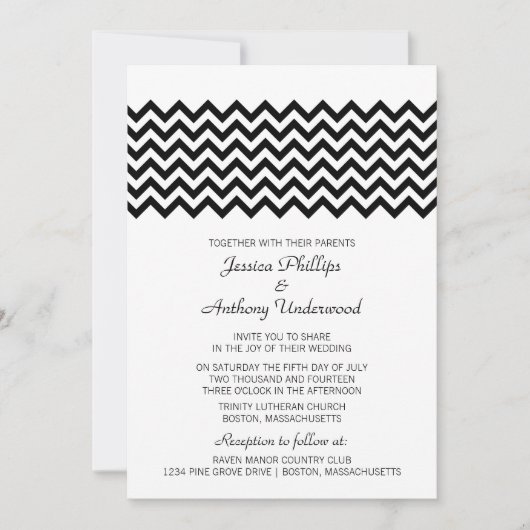Ebony Simple Chevron Wedding Invitation (Devant)