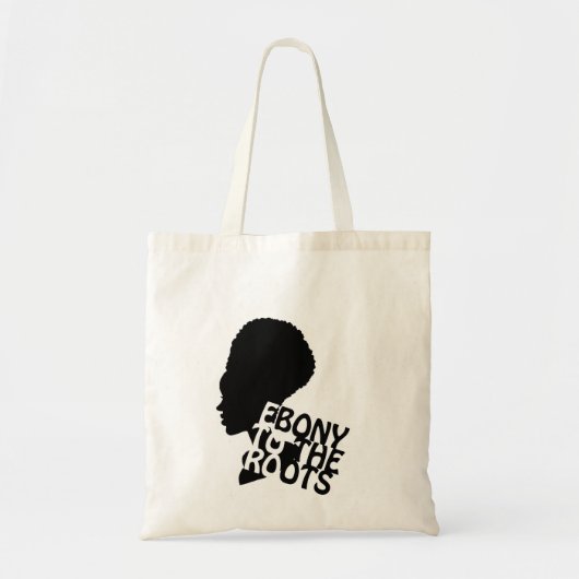Ebony to the roots white back tote bag (Voorkant)