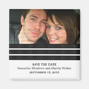 Ebony Triple Stripe Photo Save the Date Magnet Magneet
