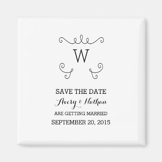 Ebony Whimsical Flourish Save the Date Magnet (Devant)