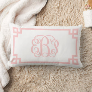 EBP Licht Roze Griekse Sleutel Script Monogram Kussen