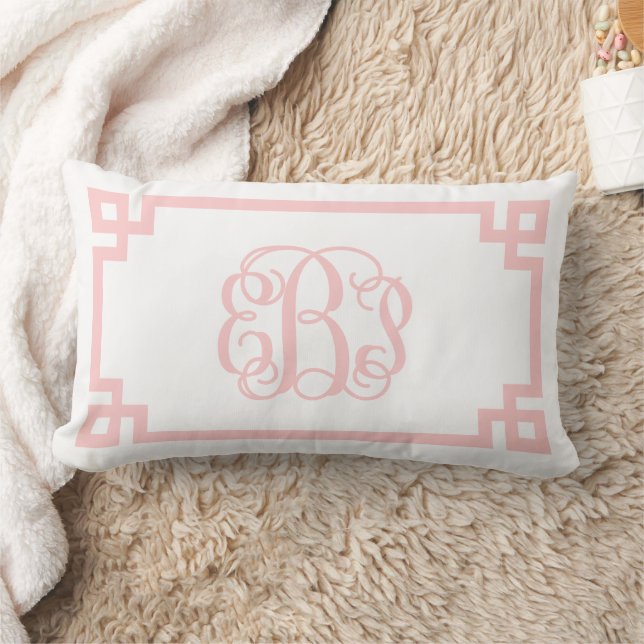 EBP Licht Roze Griekse Sleutel Script Monogram Kussen (Deken)