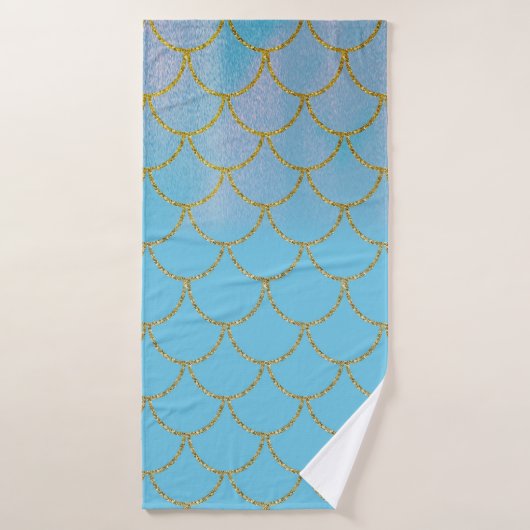 Écaille de sirène iridescente bleu et or scintilla (Serviette de bain)