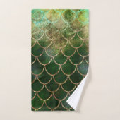Écailles de poisson sirène pailletées vert et or (Serviette à main)