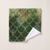 Écailles de poisson sirène pailletées vert et or (Gant de toilette)