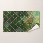 Écailles de poisson sirène pailletées vert et or (Serviette à main)