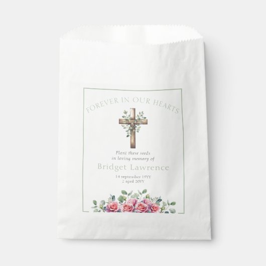 Ecalyptus & Roses Wooden Cross Funeral Seed Packet Bedankzakje (Voorkant)
