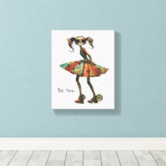 Eccentric Fantasievolle Vrouw - Wees jezelf. Canvas Afdruk (Insitu (Houten vloer))