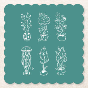 Eccentrische botanische kartonnen onderzetters