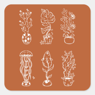 Eccentrische botanische vierkante sticker