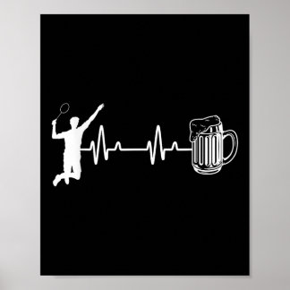 ECG Heartbeat Badminton Player Shuttle Sports Sams Poster