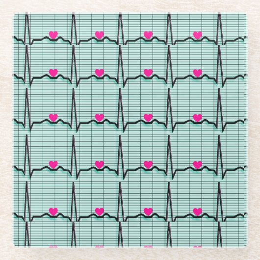 ECG Strips voor hart Glazen Onderzetter (Voorkant)