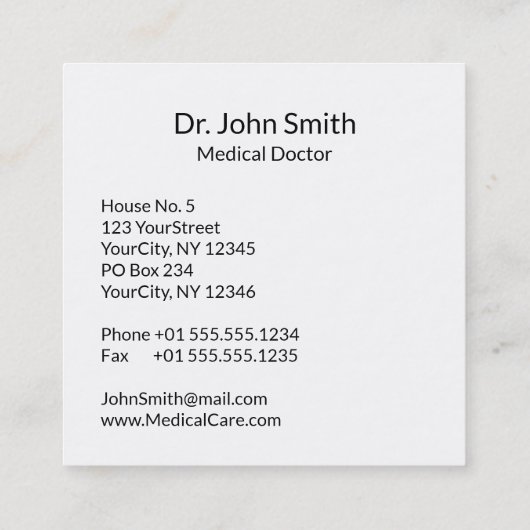 ECG Wave ECG Heartbeat Line Medische Stethoscoop Vierkante Visitekaartje (Achterkant)