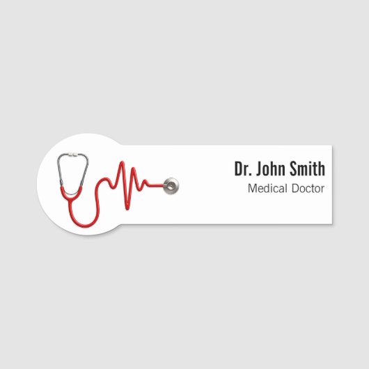 ECG Wave Stethoscope ECG Heartbeat Line Medical Naamplaatje (Voorkant)