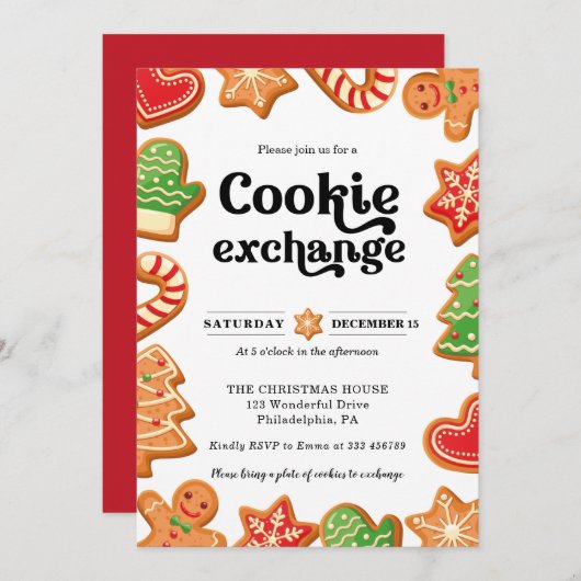 Échange de cookies Fête Noël Invitation (Devant / Derrière)