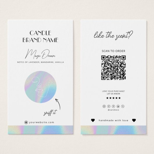 Échantillons de carte d'odeur de bougie holographi (Devant & derrière)