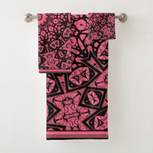 Écharpe patchwork ornement rose et noir