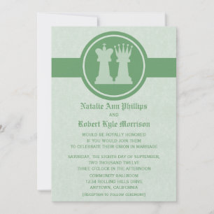 Échecs King et Queen Faire-part de mariage, vert