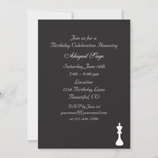 Échecs noirs et blancs Invitation à la fête d'anni (Dos)