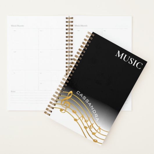 Échelle de note de musique noire et d'or (Devant avec enveloppe)