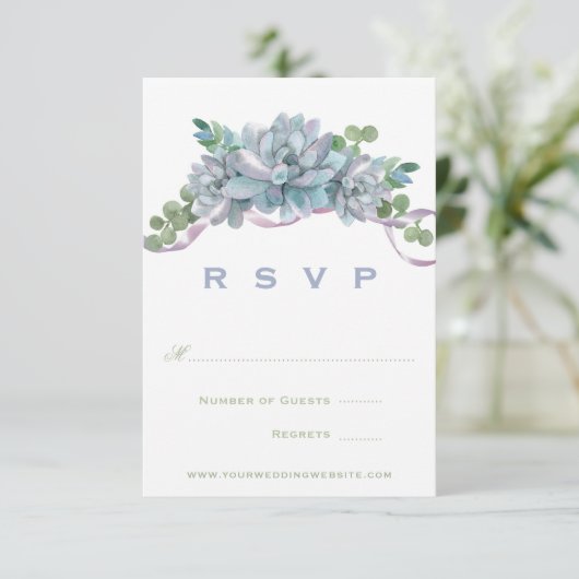 Echeveria d'aquarelle avec ruban violet RSVP (Debout devant)