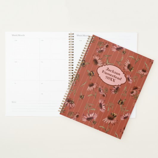 Echinacea-bij Pattern Aangepaste Titel Familie Planner (Display)