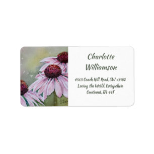 Echinacea Daisy Flowers in Waterverf Adres Etiket
