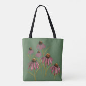 Echinacea Flower Canvas tas - Gedempt Groen Roze P (Achterkant)