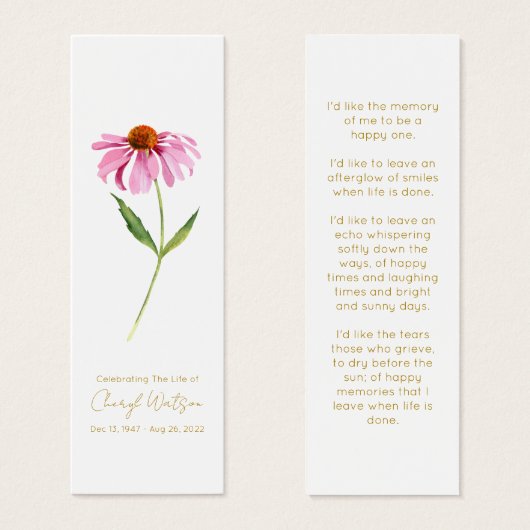 Echinacea | Signet de lecture funéraire simple (Devant & derrière)