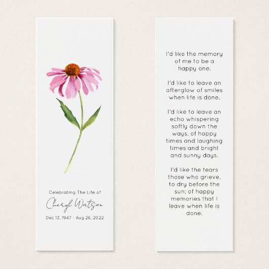 Echinacea | Signet de lecture funéraire simple (Devant & derrière)