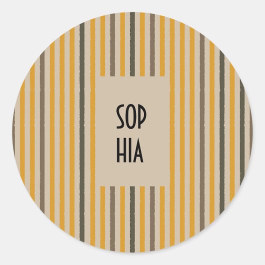 Echo Trails Ronde Stickers – Mosterdstrepen (Voorkant)