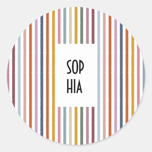 Echo Trails Ronde Stickers – Multicolor Stripes (Voorkant)