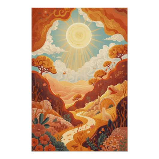 Échoes du Soleil – Affiche de paysage doré rêveur (Devant)