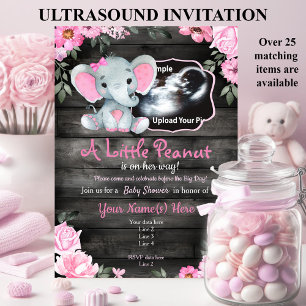 Echografie Pink Elephant Baby shower uitnodiging