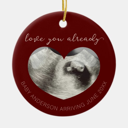 Echografie Zwangerschap Aankondiging Keepsake Hear Keramisch Ornament (Voorkant)