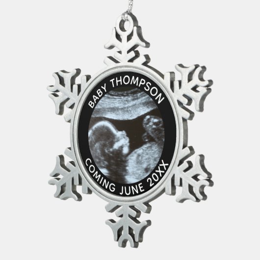 Echografie Zwangerschap Geslacht Reveal Sonogram Tin Sneeuwvlok Ornament (Rechts)